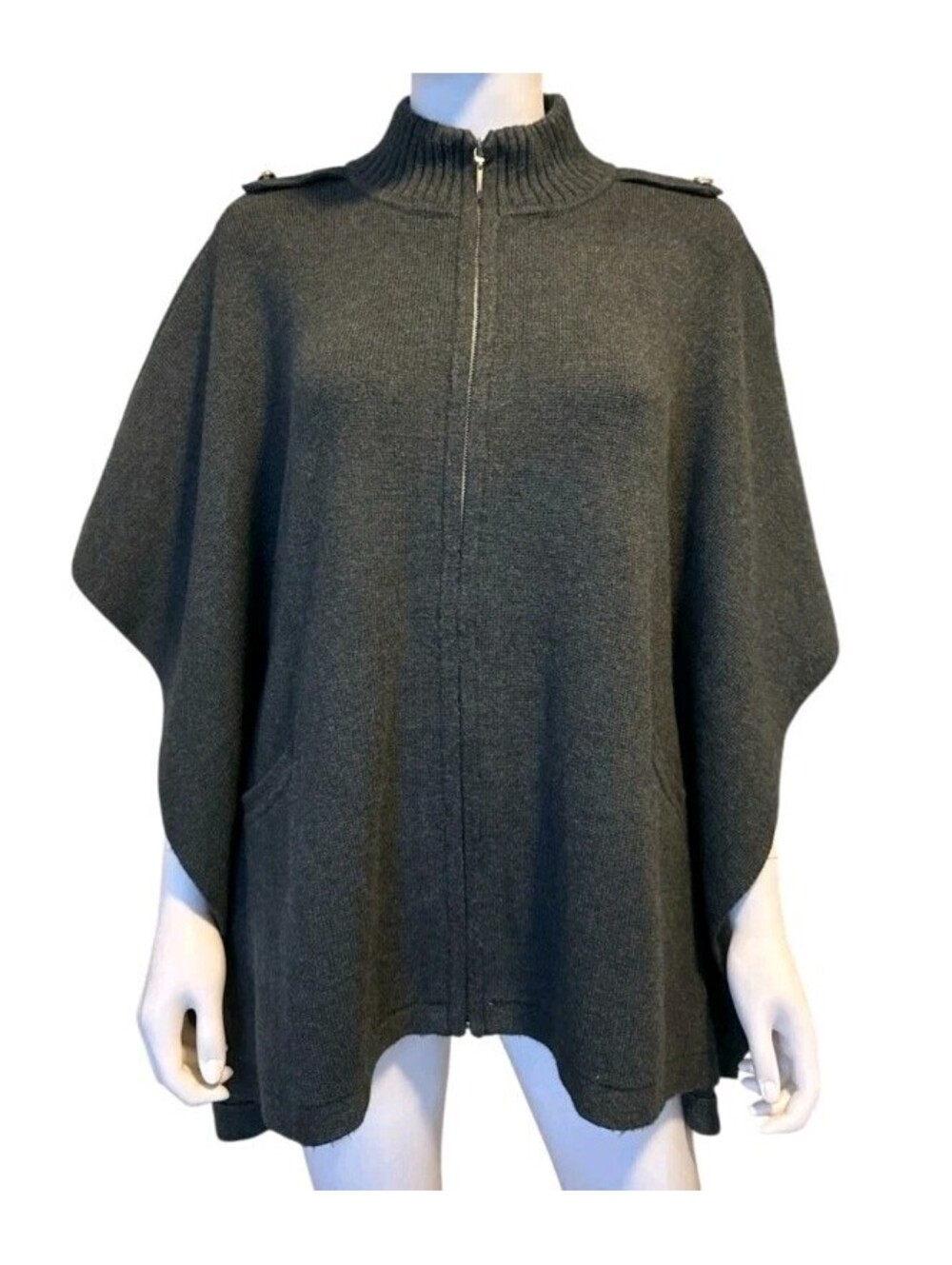 White House Black Market Women's Sweater Cape Size M Gray Knit Jacket